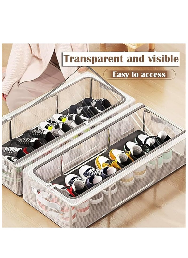 Generic - 2PCS Shoe Storage Boxes, Clear Foldable Fabric Shoe Storage Organizer with Steel Frame, Stackable and Foldable, Under Bed Storage Bin with Handle and Zipper for Shoes Clothes Sheets Toys, Space Saving Design (2 Pack) - Image 1