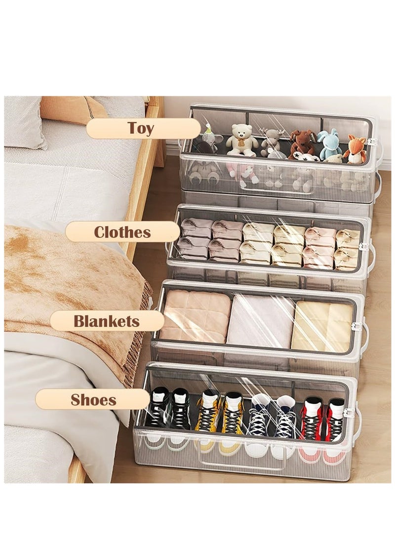 Generic - 2PCS Shoe Storage Boxes, Clear Foldable Fabric Shoe Storage Organizer with Steel Frame, Stackable and Foldable, Under Bed Storage Bin with Handle and Zipper for Shoes Clothes Sheets Toys, Space Saving Design (2 Pack) - Image 1