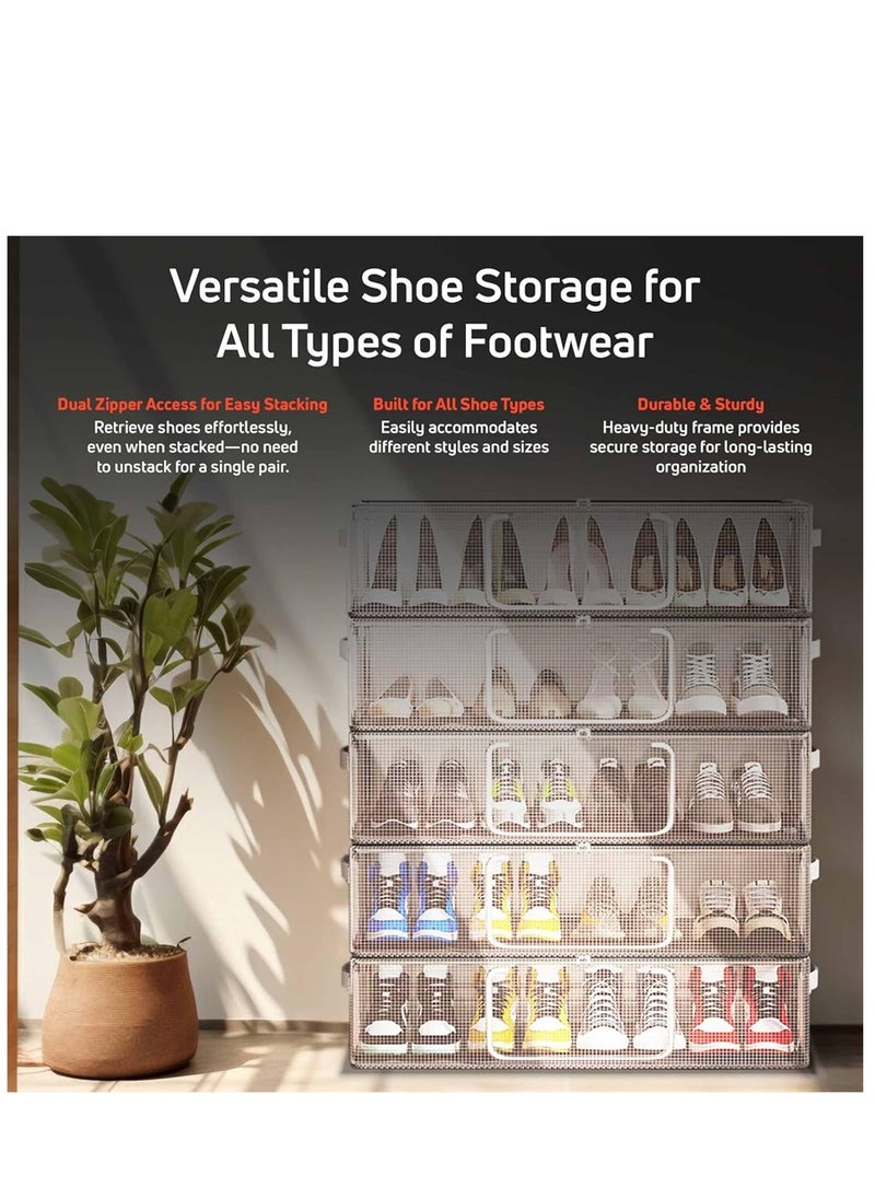 Generic - 2PCS Shoe Storage Boxes, Clear Foldable Fabric Shoe Storage Organizer with Steel Frame, Stackable and Foldable, Under Bed Storage Bin with Handle and Zipper for Shoes Clothes Sheets Toys, Space Saving Design (2 Pack) - Image 1