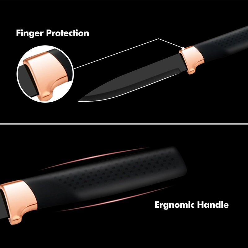 elabo 6-Piece Premium Kitchen Knife Set with Block â€“ Stainless Steel Knife Set with Non-Stick Coating, Ultra-Sharp Dishwasher Safe Knives Set for Kitchen, Rose Gold, Space-saving - Image 4