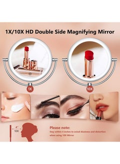 COSMIRROR Wall Mounted Makeup Mirror With Lights8 Inch Lighted Magnifying Mirror 1X10X 3 Color Lights & Touch Screen Dimming Light Up Mirror 360°Free Rotation Vanity Mirror Plugin Ac Cord  - Image 3