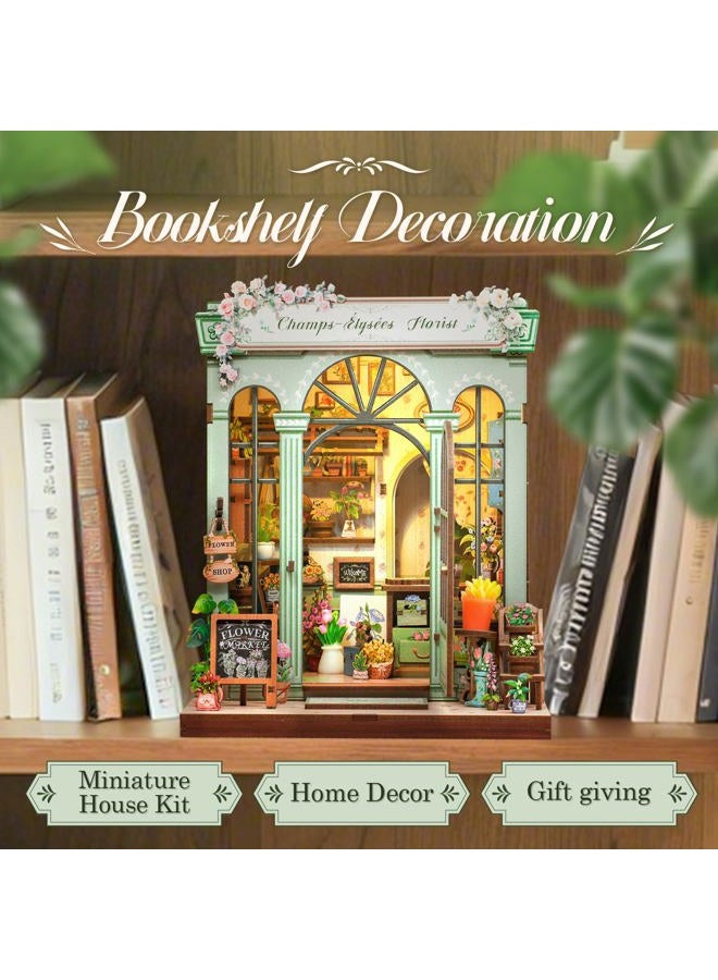 CuteBee طقم كتاب نوك - طقم منزل مصغر للدمى DIY للبالغين والمراهقين، كتاب نوك منزل صغير رف كتب 3D لغز خشبي، هدايا للعائلة (بائع الزهور في الشانزليزيه) - Image 2