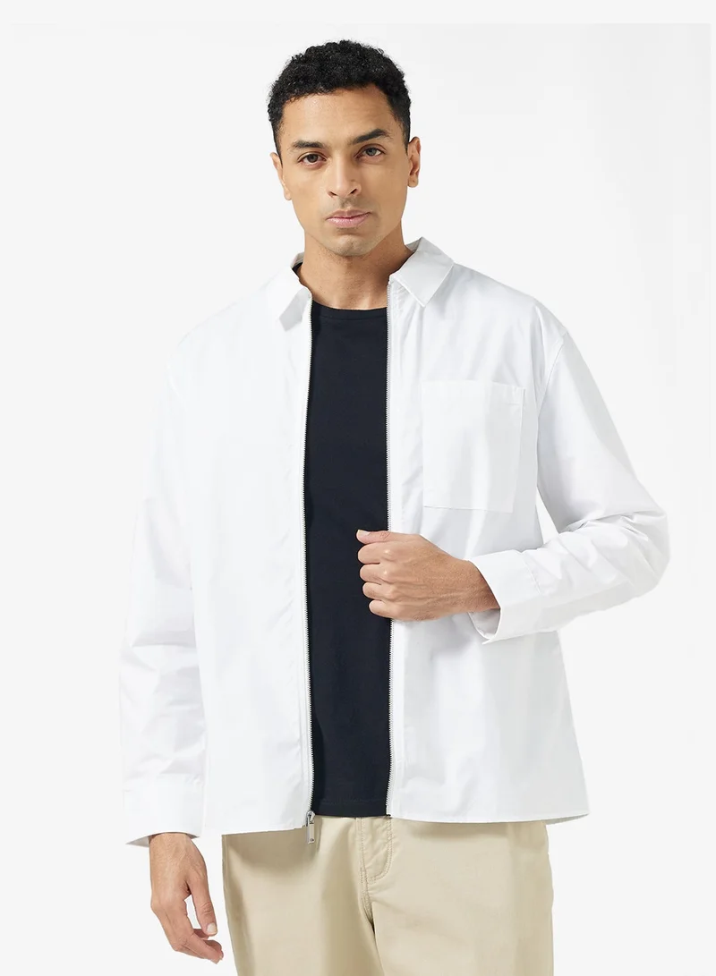 Relaxed Zip Up Poplin Overshirt