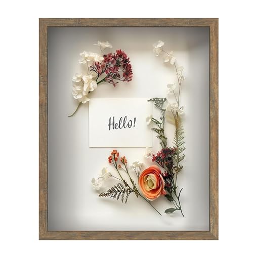FrameWorks 16x20 Driftwood Wooden Shadow Box Frame – Soft Felt Back, Tempered Glass, and Included Elegant White Ball Push Pins - Image 1