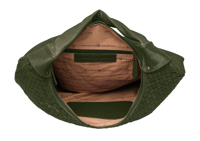 ANTONIO VALERIA Addison Braided Green Leather Tote Bag for Women - Image 4