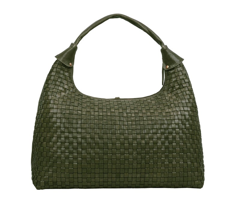 ANTONIO VALERIA Addison Braided Green Leather Tote Bag for Women - Image 2