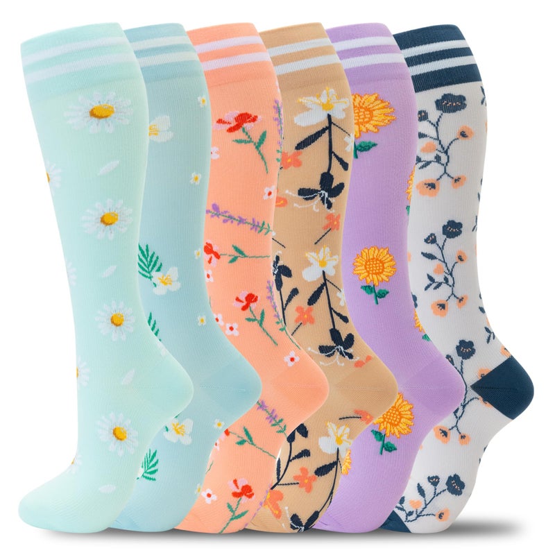 fenglaoda Compression Socks for Women Men Support Circulation 6 Pairs Socks For Nurse, Travel, Flight - Image 1