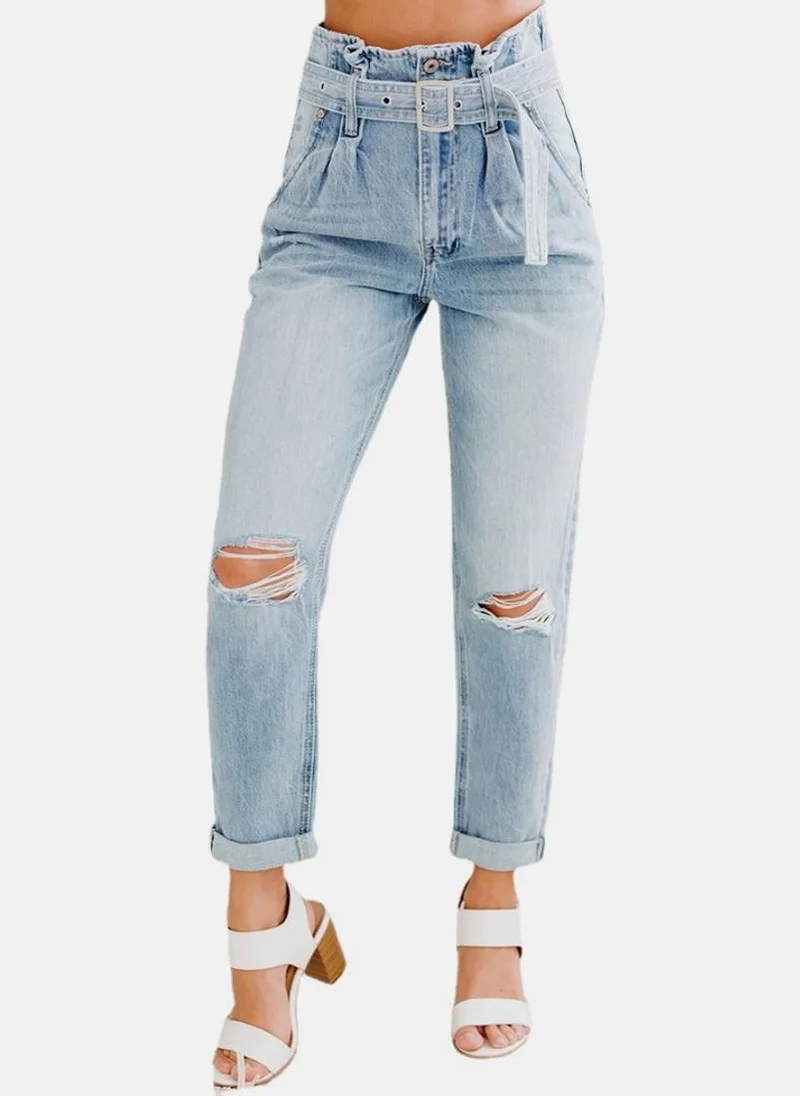 يونيكي Blue Slim Fit Slash Knee High-Rise Jeans