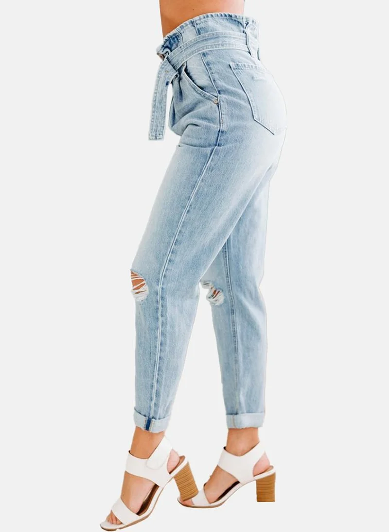 يونيكي Blue Slim Fit Slash Knee High-Rise Jeans