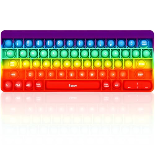 DEARIDAP Rainbow Keyboard Shape Silicone Squeeze Toys Bubble Fidget Sensory Toys Anxiety Stress Reliever Autism Toy for Kids Adults School Classroom Gift Party Favors - Image 1