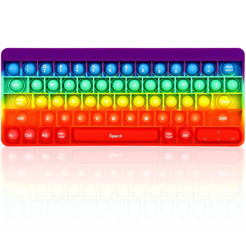 DEARIDAP Rainbow Keyboard Shape Silicone Squeeze Toys Bubble Fidget Sensory Toys Anxiety Stress Reliever Autism Toy for Kids Adults School Classroom Gift Party Favors - Image 3