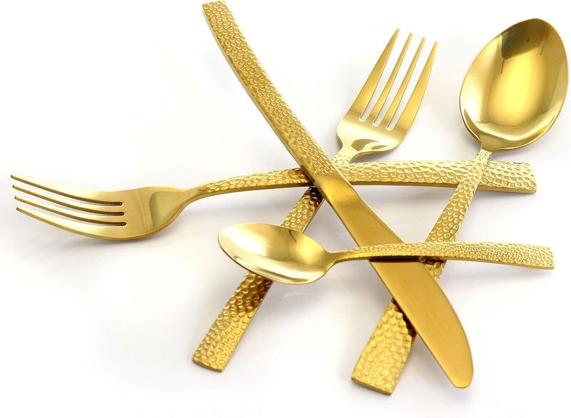 MegaChef Baily 20 Piece Flatware Utensil Set Stainless Steel Silverware Metal Service for 4 in Gold - Image 3