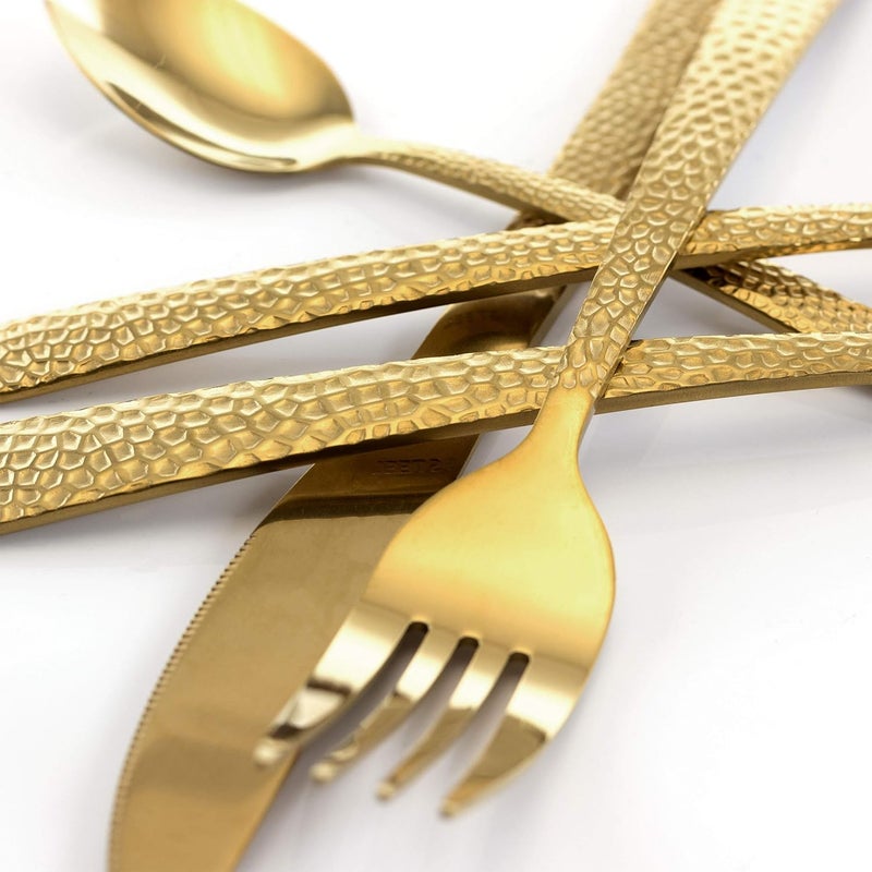 MegaChef Baily 20 Piece Flatware Utensil Set Stainless Steel Silverware Metal Service for 4 in Gold - Image 5