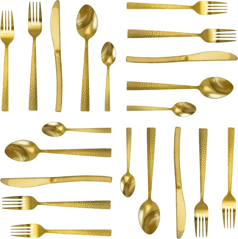MegaChef Baily 20 Piece Flatware Utensil Set Stainless Steel Silverware Metal Service for 4 in Gold - Image 4