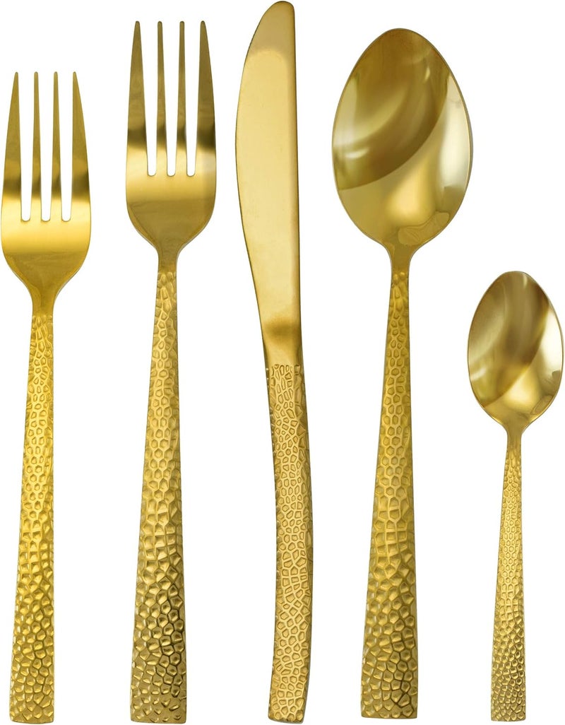 MegaChef Baily 20 Piece Flatware Utensil Set Stainless Steel Silverware Metal Service for 4 in Gold - Image 2