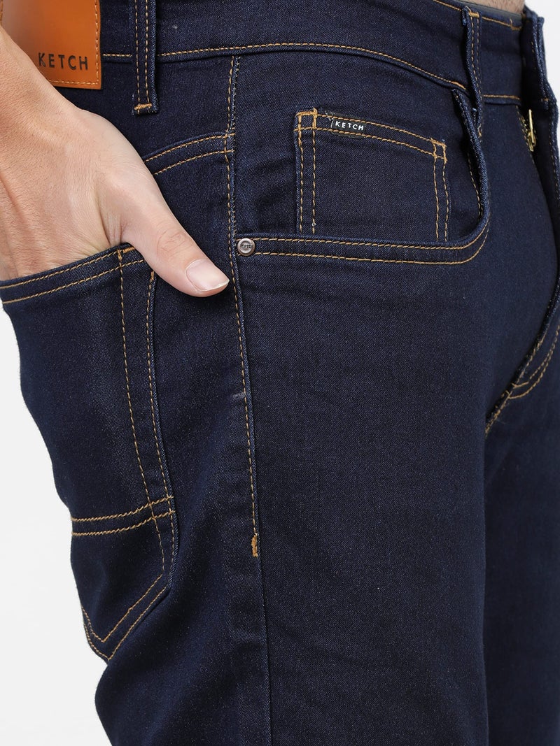 KETCH Men's Slim Mid Rise Jeans (KHJN000027_Dark Blue_30) - Image 3