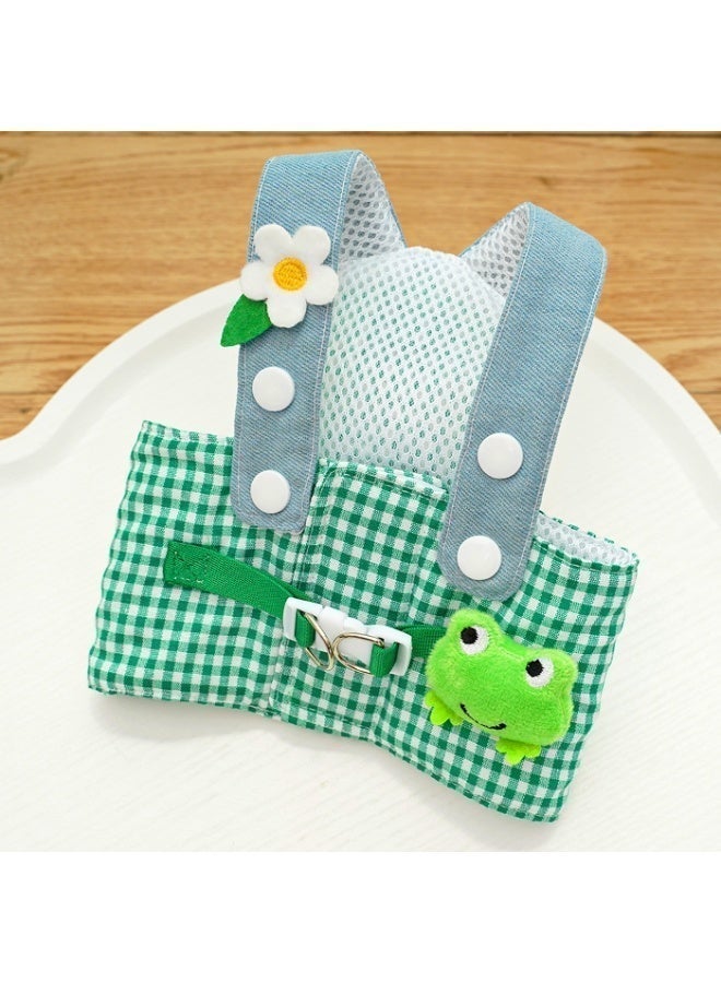 Pet Harness Set with Leash Chest Strap and Hat Cute Green Plaid Frog 3-Piece Outfit for Cats and Dogs Home and Outdoor Wear Size XL - Image 3