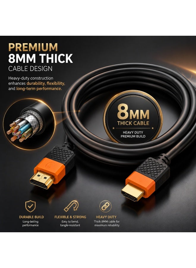 تي بي بردج كابل HDMI 2.0 فائق السرعة بطول 15 مترًا وسماكة 8 ملم شديد التحمل، يدعم دقة 1080 بكسل ومعدل تحديث 60 هرتز وتقنية HDR وHDCP وتقنية 3D، مناسب لأجهزة التلفزيون والشاشات وأجهزة الألعاب وأجهزة الكمبيوتر المحمولة. - Image 3
