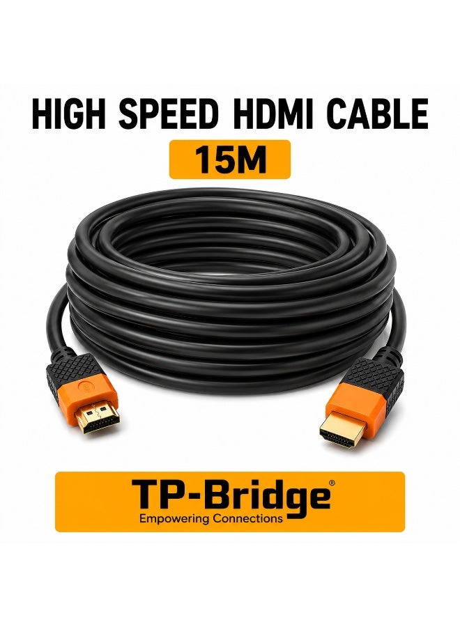 تي بي بردج كابل HDMI 2.0 فائق السرعة بطول 15 مترًا وسماكة 8 ملم شديد التحمل، يدعم دقة 1080 بكسل ومعدل تحديث 60 هرتز وتقنية HDR وHDCP وتقنية 3D، مناسب لأجهزة التلفزيون والشاشات وأجهزة الألعاب وأجهزة الكمبيوتر المحمولة. - Image 1