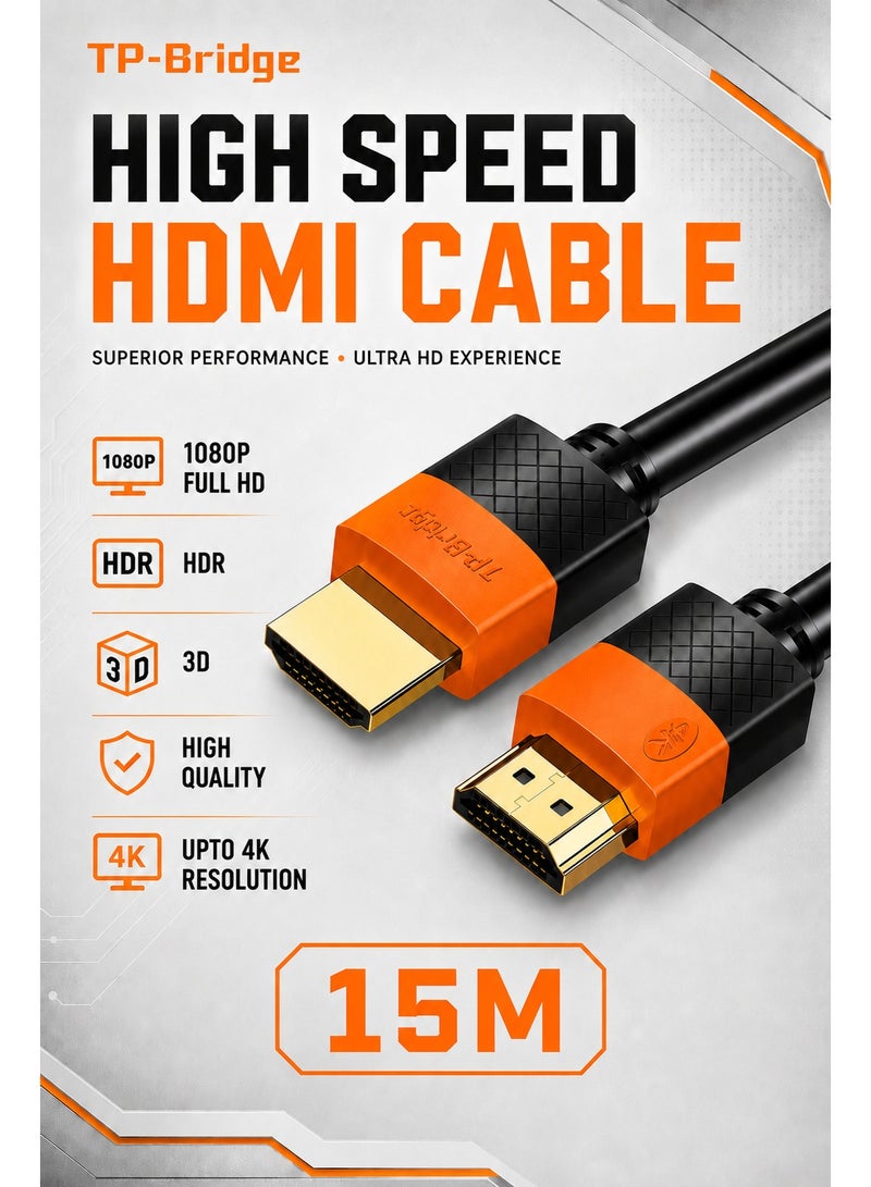 تي بي بردج كابل HDMI عالي السرعة بطول 15 متراً – يدعم دقة 1080P ومعدل تحديث 60 هرتز وتقنيات HDR وHDCP و3D؛ متوافق مع أجهزة التلفاز والشاشات وأجهزة الألعاب وأجهزة الكمبيوتر المحمولة. - Image 1