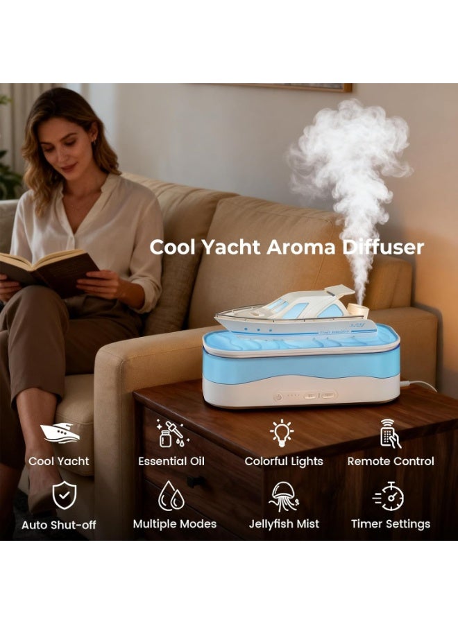 Essential Oil Diffuser, Boat Shape, Ultrasonic Humidifier with RGB Light and Timer, 150ml for Bedroom, Office and Decoration - Image 2