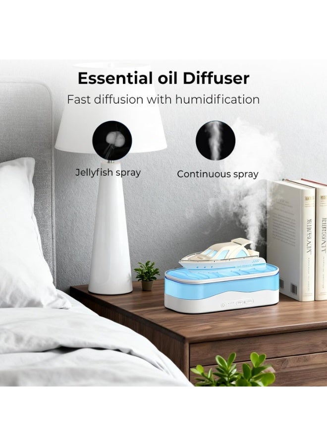 Essential Oil Diffuser, Boat Shape, Ultrasonic Humidifier with RGB Light and Timer, 150ml for Bedroom, Office and Decoration - Image 4