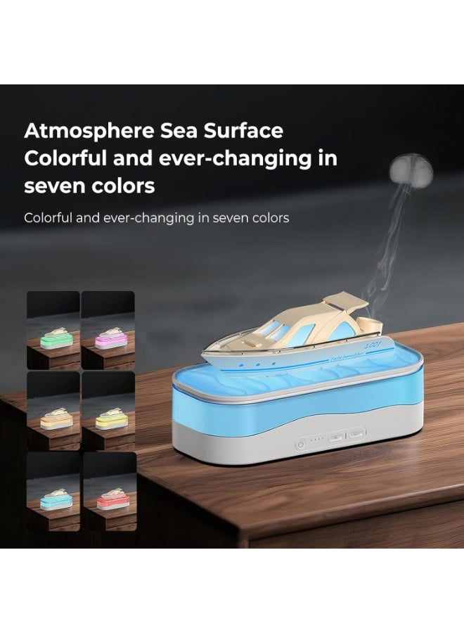 Essential Oil Diffuser, Boat Shape, Ultrasonic Humidifier with RGB Light and Timer, 150ml for Bedroom, Office and Decoration - Image 3