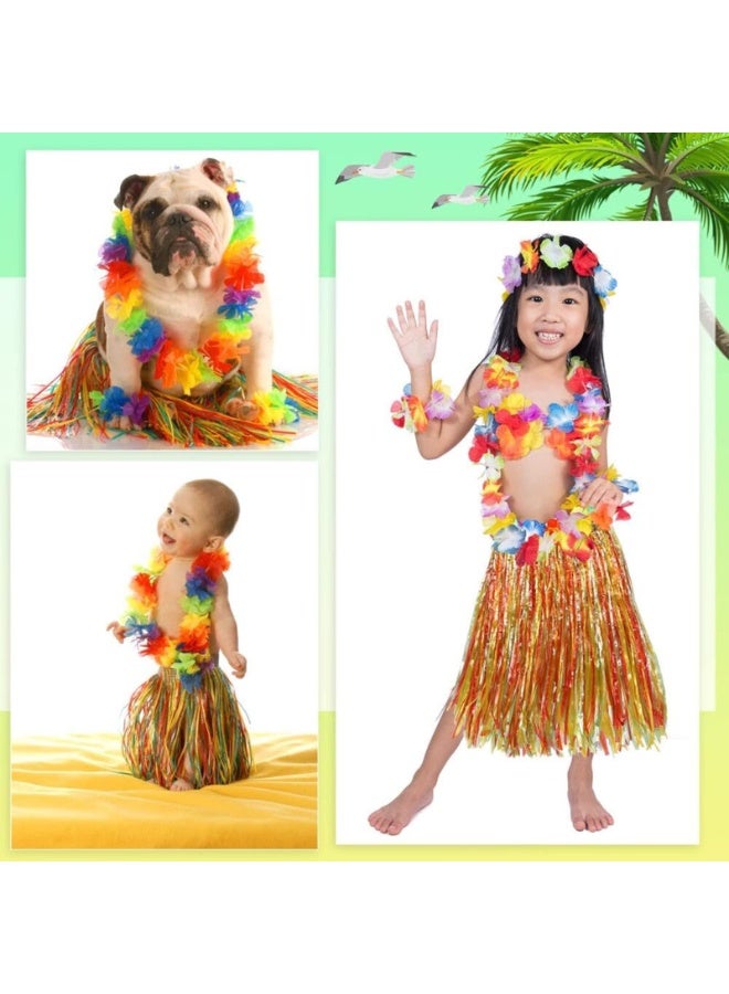 Hawaiian Hula Grass Skirt Set, 40cm, 3 Colours, with Flower Accessories, Party Costume Kit - Image 4