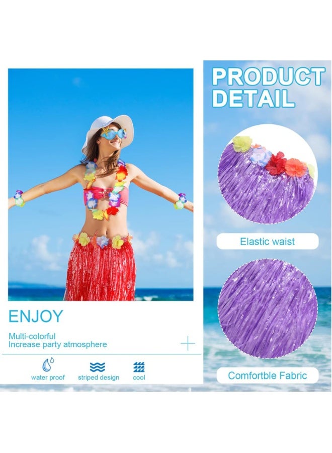Hawaiian Hula Grass Skirt Set, 40cm, 3 Colours, with Flower Accessories, Party Costume Kit - Image 2