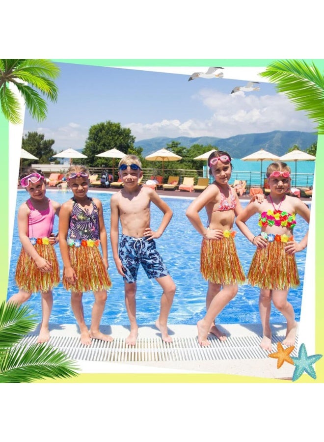 Hawaiian Hula Grass Skirt Set, 40cm, 3 Colours, with Flower Accessories, Party Costume Kit - Image 3