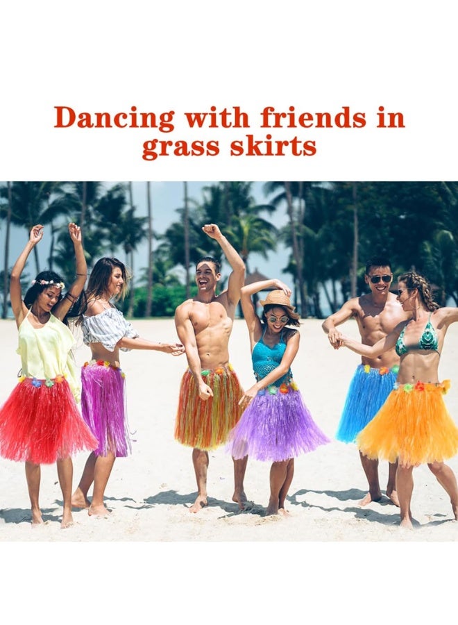 Hawaiian Hula Grass Skirt Set, 40cm, 3 Colours, with Flower Accessories, Party Costume Kit - Image 5