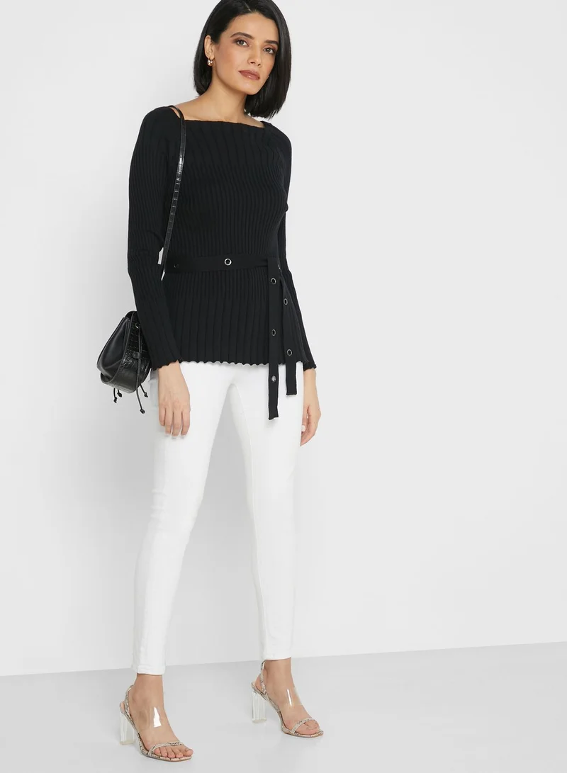 ELLA Self Tie Bardot Sweater