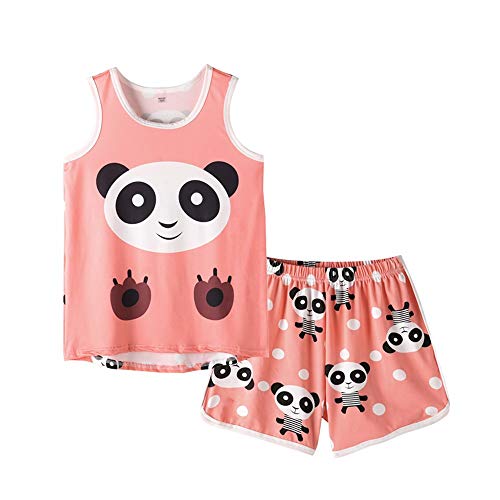 MyFav Big Girls Sleeveless Pajama Sets Cute Panda Polka Dot Sleepwear Loungewear (Panda, 12 Years) - Image 1
