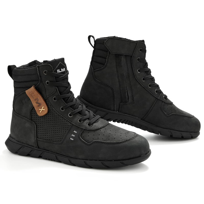 ILM Motorcycle Leather Shoes for Men Waterproof AntiSlip Leather with Ankle Support Riding Street Shoes Model UB305Black10