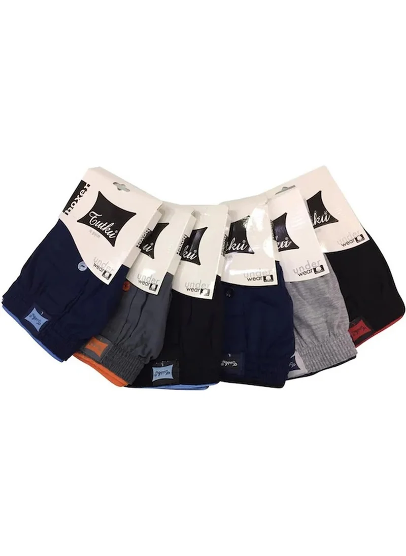 Tutku Men's Boxer Buttoned Cotton 6 Piece
