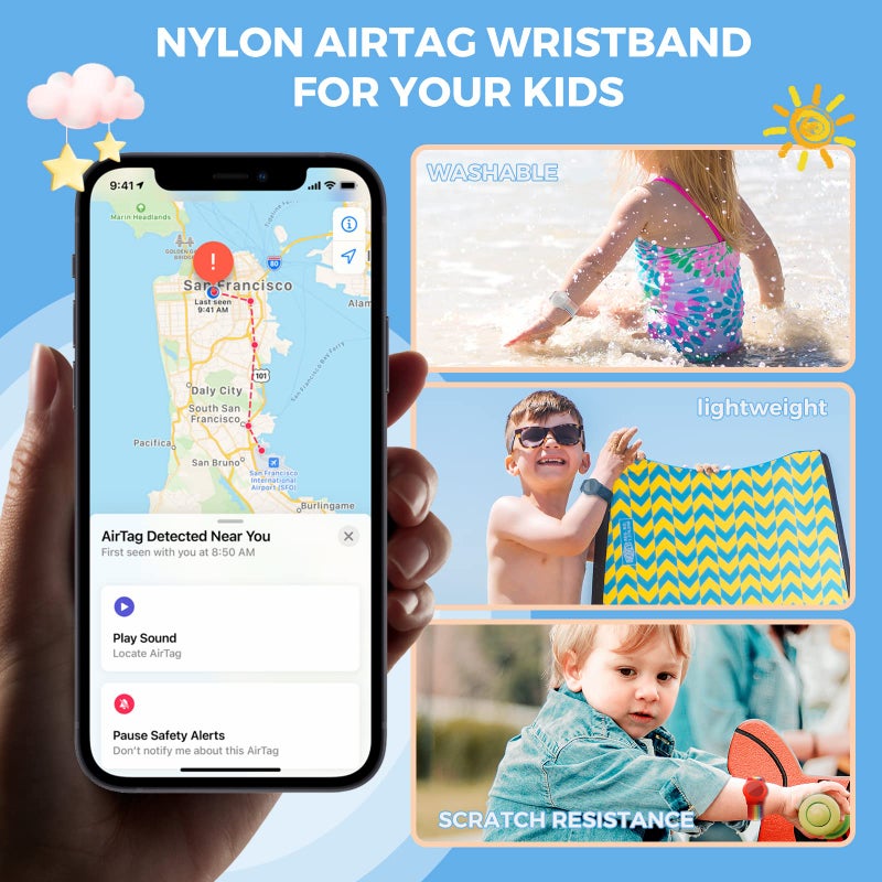 typecase Airtag Wristband Kids(2 Pack), Nylon Air tag Bracelet for Kids Compatible with Apple Air tag, Air tags Protective Cover with Strap Holder Lightweight Elastic Watch Band for Elders (Rainbow) - Image 2