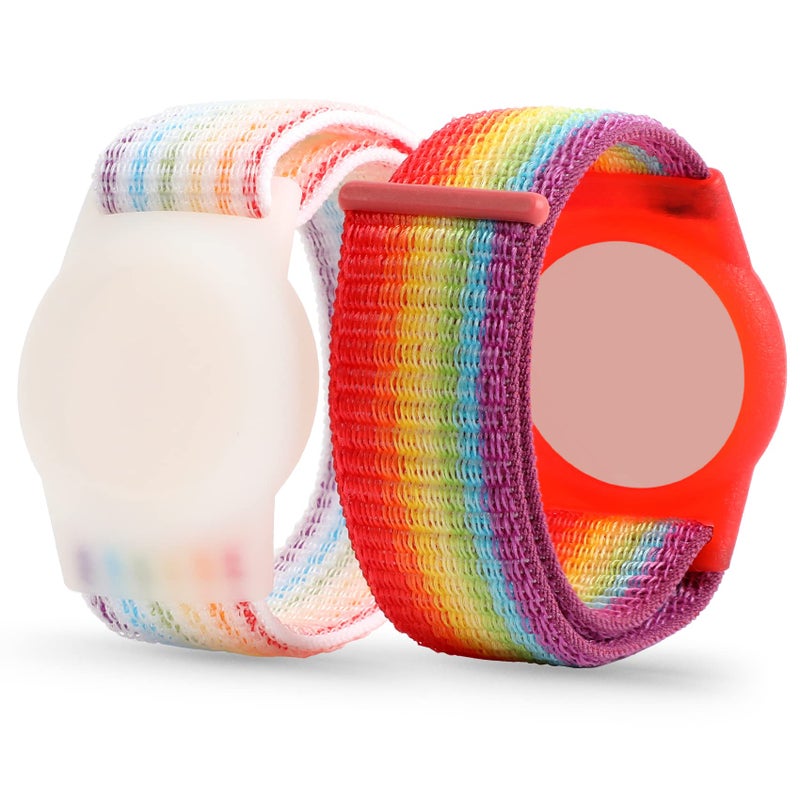 typecase Airtag Wristband Kids(2 Pack), Nylon Air tag Bracelet for Kids Compatible with Apple Air tag, Air tags Protective Cover with Strap Holder Lightweight Elastic Watch Band for Elders (Rainbow) - Image 1