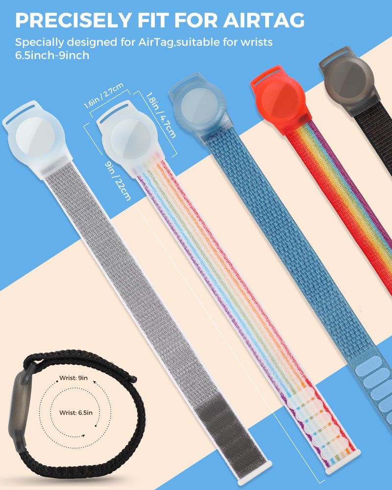 typecase Airtag Wristband Kids(2 Pack), Nylon Air tag Bracelet for Kids Compatible with Apple Air tag, Air tags Protective Cover with Strap Holder Lightweight Elastic Watch Band for Elders (Rainbow) - Image 5