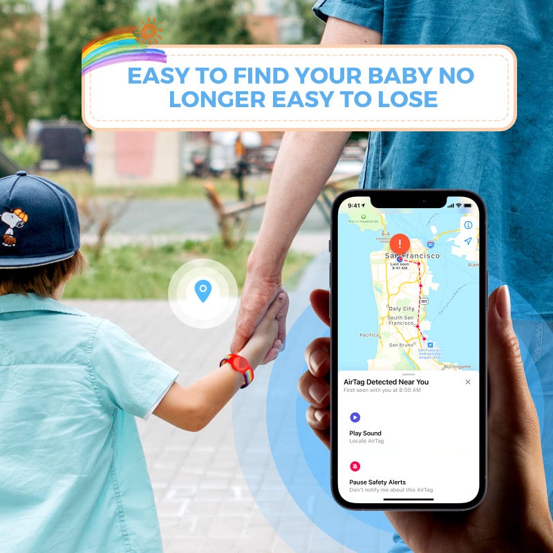 typecase Airtag Wristband Kids(2 Pack), Nylon Air tag Bracelet for Kids Compatible with Apple Air tag, Air tags Protective Cover with Strap Holder Lightweight Elastic Watch Band for Elders (Rainbow) - Image 3