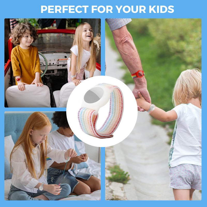 typecase Airtag Wristband Kids(2 Pack), Nylon Air tag Bracelet for Kids Compatible with Apple Air tag, Air tags Protective Cover with Strap Holder Lightweight Elastic Watch Band for Elders (Rainbow) - Image 4