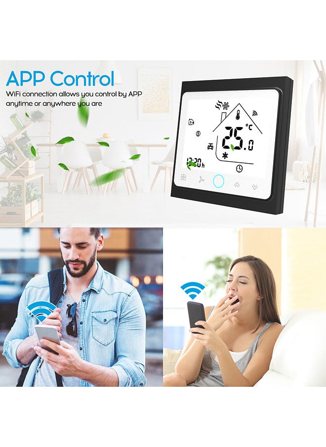 Two Pipe Wifi Voice Intelligent Room Thermostat Digital Programmable Temperature Controller for Air Conditioner (BAC-002ALW,White)