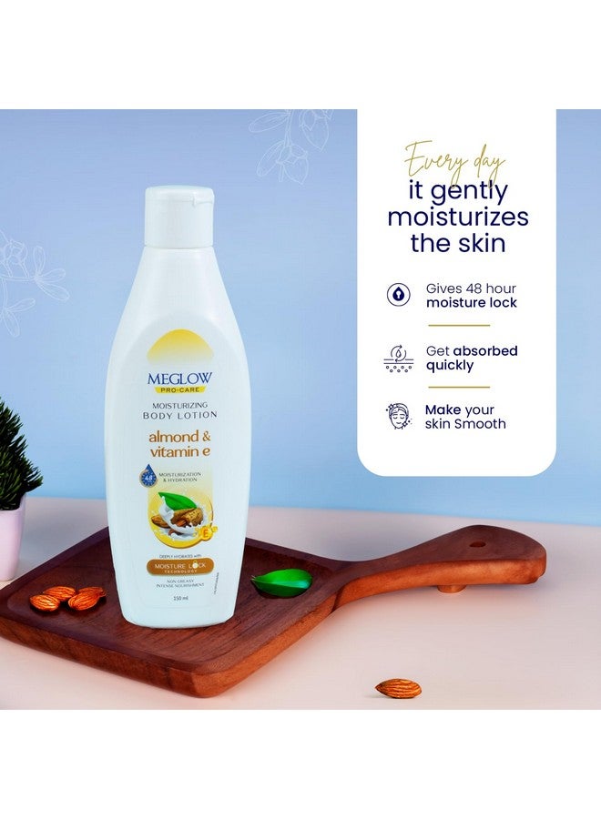 MEGLOW Pro-Care Moisturizer Body Lotion For Women/Men (150Ml - Pack Of 2)-Enriched With Almond & Vitamin-E|Body Lotion For Dry Skin|Deeply Hydrates With 48Hrs Moisture Lock Technology - Image 4
