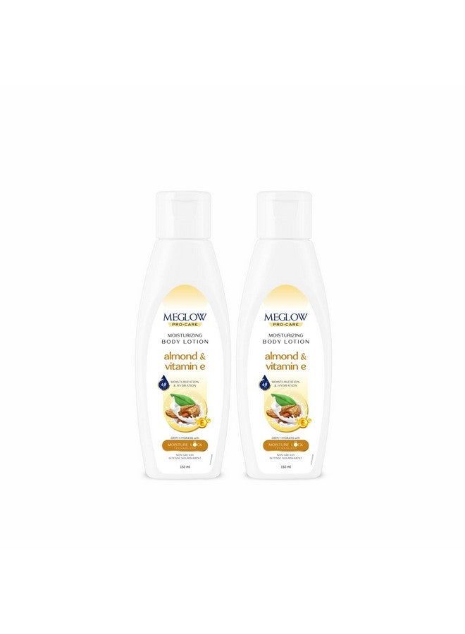 MEGLOW Pro-Care Moisturizer Body Lotion For Women/Men (150Ml - Pack Of 2)-Enriched With Almond & Vitamin-E|Body Lotion For Dry Skin|Deeply Hydrates With 48Hrs Moisture Lock Technology - Image 1