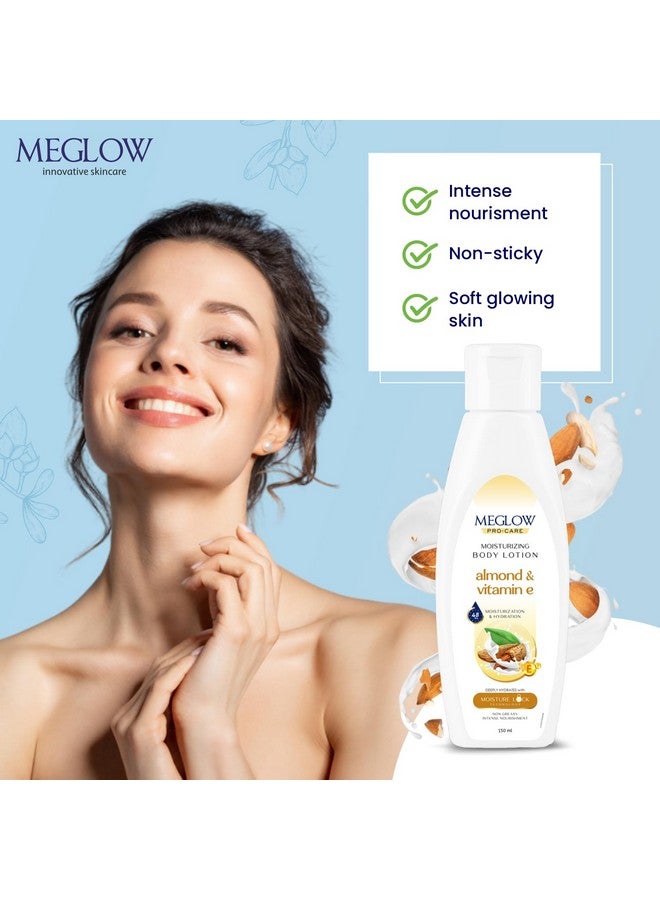 MEGLOW Pro-Care Moisturizer Body Lotion For Women/Men (150Ml - Pack Of 2)-Enriched With Almond & Vitamin-E|Body Lotion For Dry Skin|Deeply Hydrates With 48Hrs Moisture Lock Technology - Image 3