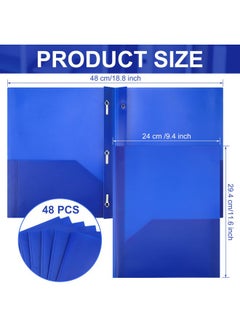 Patelai 48 Packs Plastic Folders With Pockets 2 Heavy Duty Pocket Folders With 3 Prongs And Fasteners For School Office (Blue)  - Image 2