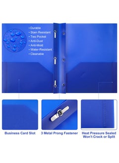 Patelai 48 Packs Plastic Folders With Pockets 2 Heavy Duty Pocket Folders With 3 Prongs And Fasteners For School Office (Blue)  - Image 3