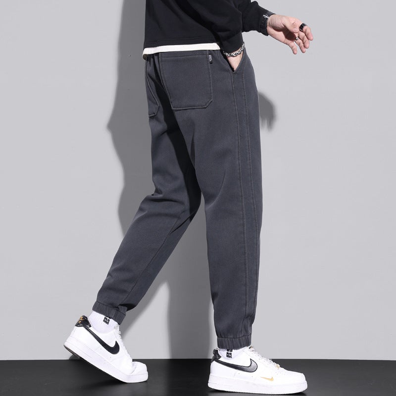 Men'S Fleece-Lined Thickened Sweatpants New Loose Ankle-Tied Harem Sports Casual Long Pants Boys Winter - Image 5