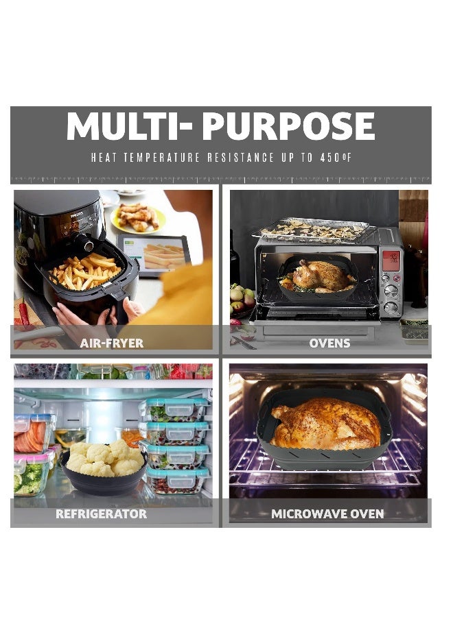 بطانات سيليكون لقلايات الهواء، سلة سيليكون مربعة 8.5 بوصة لقلايات الهواء، مقاومة للحرارة وسهلة التنظيف، ملحقات أفران الهواء، وعاء سيليكون قابل لإعادة الاستخدام مع فاصل، رمادي - Image 2