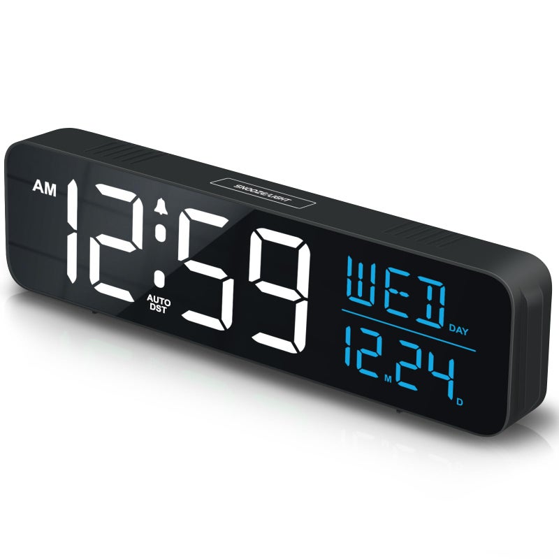 Peakeep Large Display Digital Alarm Clock for Bedrooms, Date Day of Week Calendar Desk Table Clocks for Living Room Office, Dimmable Plug in Electric Clock, 5 Volumes, Loud, Auto DST - Image 1