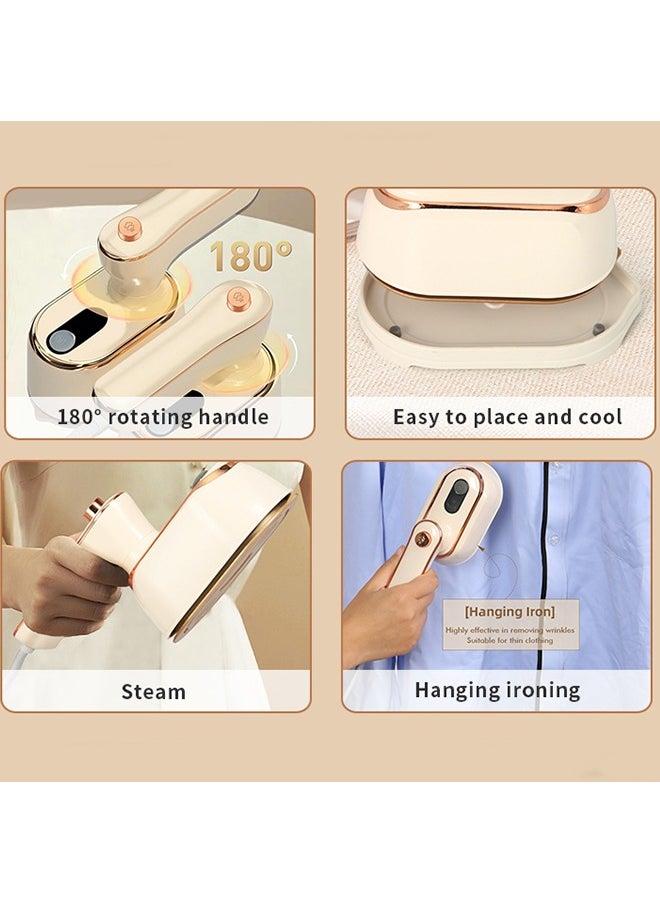 Yoawllty Garment Steamer Iron, Handheld Steamer Iron for Clothes Travel, Wet and Dry Use Fast Heat-up Ironing Wrinkle Remover  Steamer for Travel and Home(Beige)  - Image 3